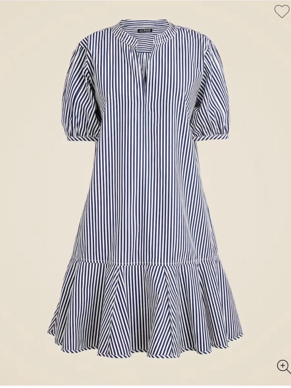 J. Crew Navy and White Vertical Stripe Puff Sleeve Dress